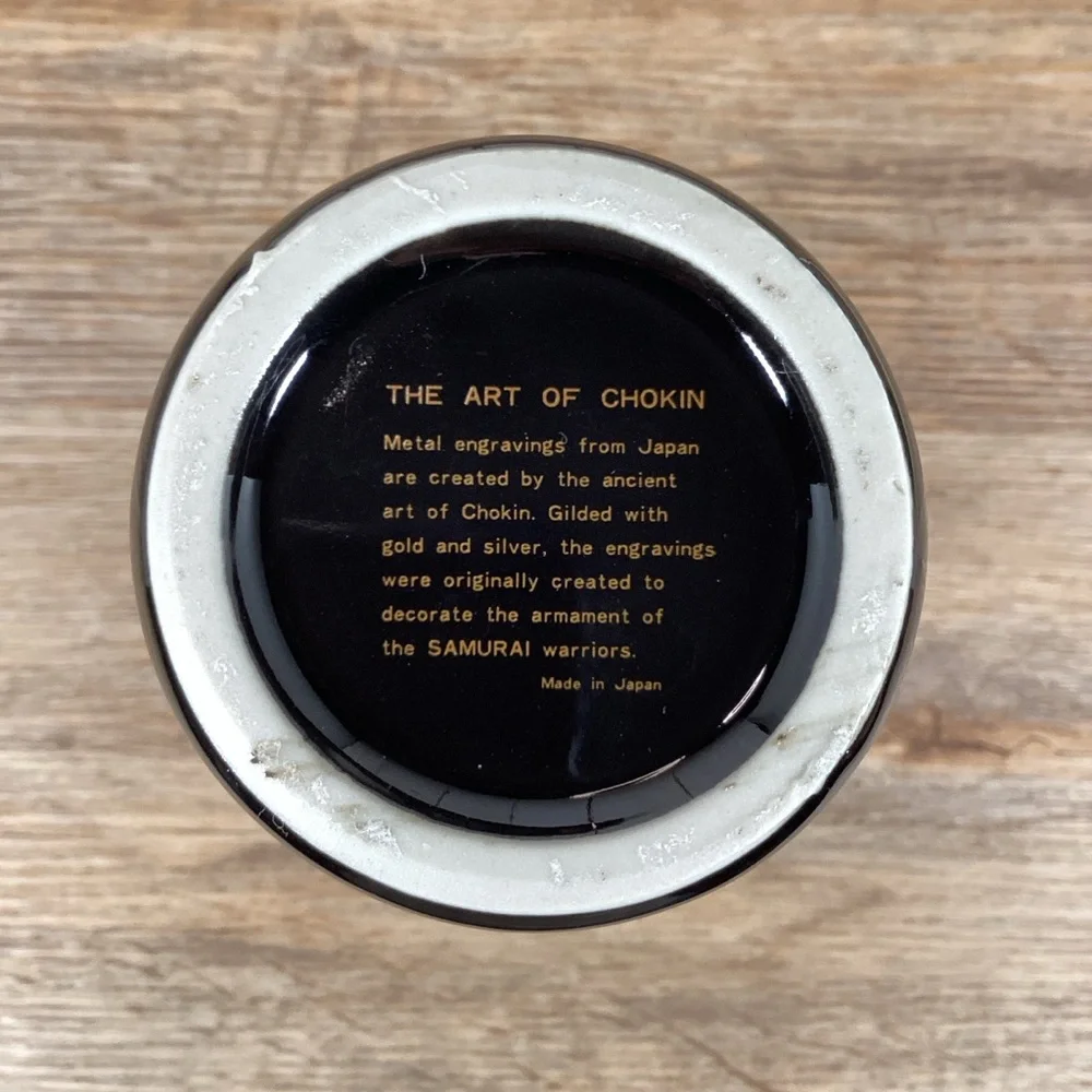 The Art of Chokin State of Kuwait Black Glass Collector's Vase 24kt Gold 6" Tall - Picture 6 of 11